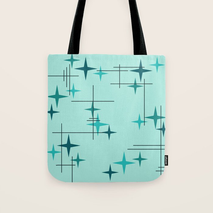 Mid Century Modern Stars Turquoise Tote Bag Gallery Image 1
