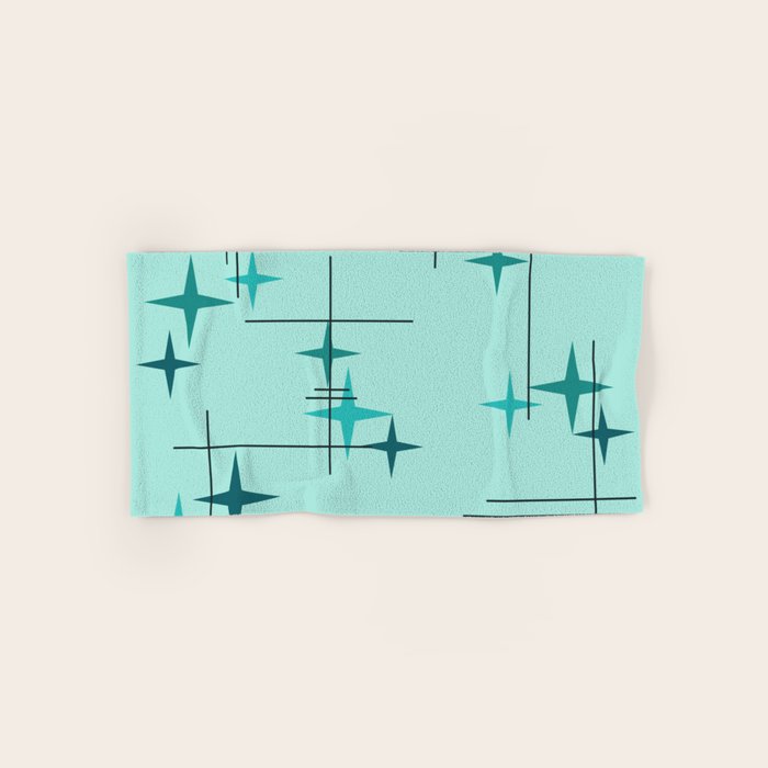 Mid Century Modern Stars Turquoise Bath Towel Gallery Image 1