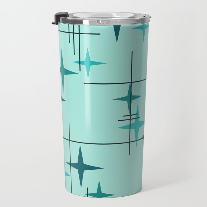 Mid Century Modern Stars Turquoise Travel Mug Gallery Image 3