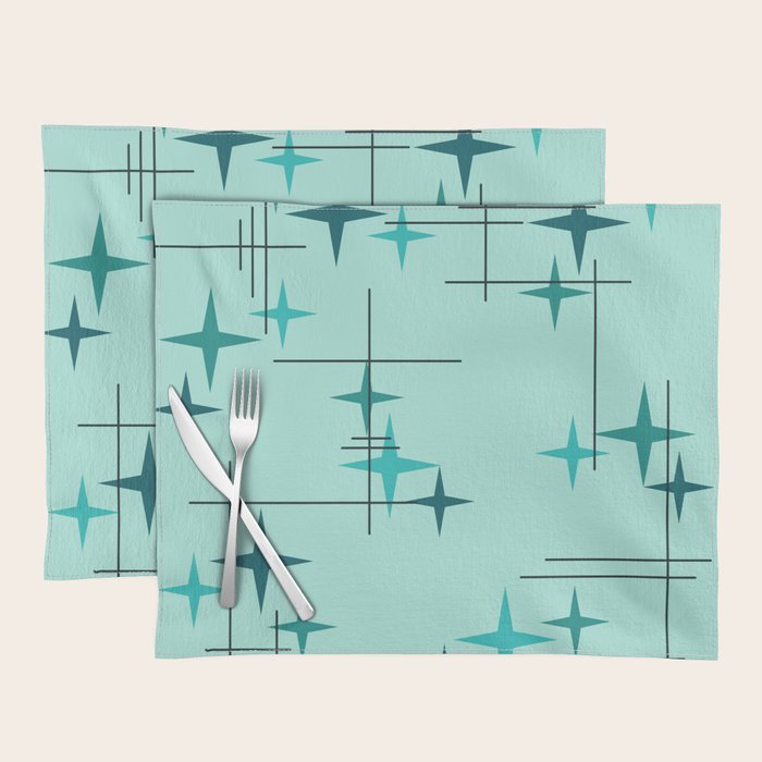 Mid Century Modern Stars Turquoise Placemat Gallery Image 1