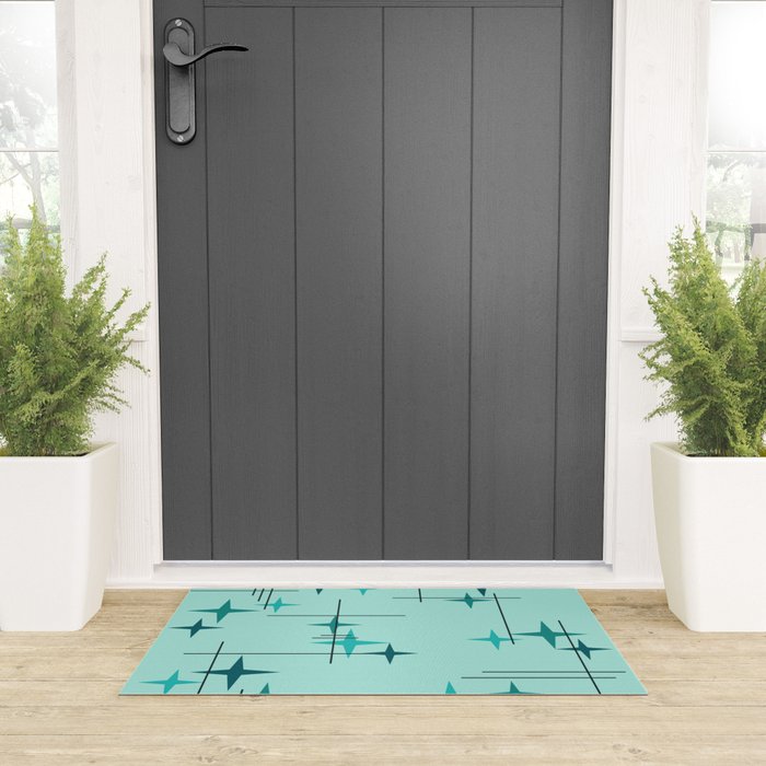 Mid Century Modern Stars Turquoise Welcome Mat Gallery Image 3