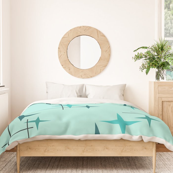 Mid Century Modern Stars Turquoise Duvet Cover Gallery Image 3