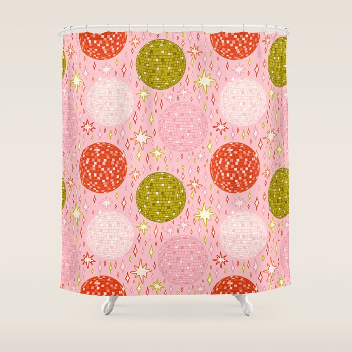 Christmas Disco Ball Print Shower Curtain Gallery Image 1