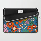 Groovy Floral Retro Garden Bold and Colorful 60s 70s Flower Pattern with Blue Laptop Sleeve Gallery Image 2