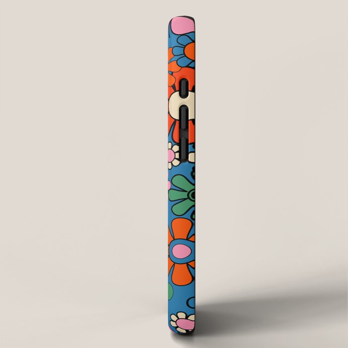 Groovy Floral Retro Garden Bold and Colorful 60s 70s Flower Pattern with Blue iPhone Case Gallery Image 2