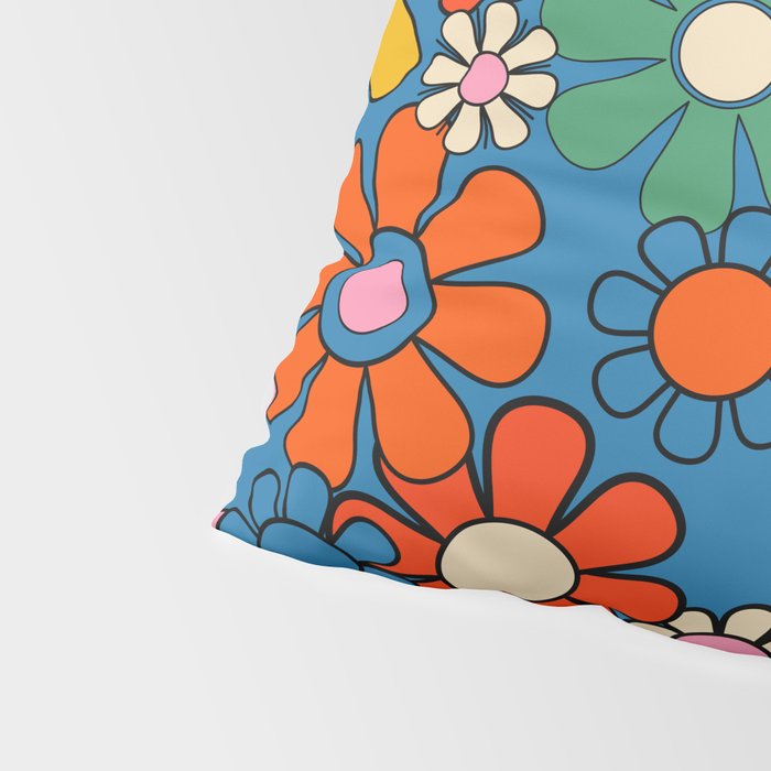 Groovy Floral Retro Garden Bold and Colorful 60s 70s Flower Pattern with Blue Pillow Sham Gallery Image 4