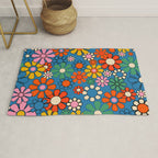 Groovy Floral Retro Garden Bold and Colorful 60s 70s Flower Pattern with Blue Rug Gallery Image 1