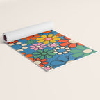 Groovy Floral Retro Garden Bold and Colorful 60s 70s Flower Pattern with Blue Yoga Mat Gallery Image 2
