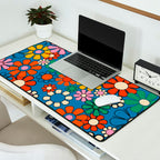 Groovy Floral Retro Garden Bold and Colorful 60s 70s Flower Pattern with Blue Desk Mat Gallery Image 2
