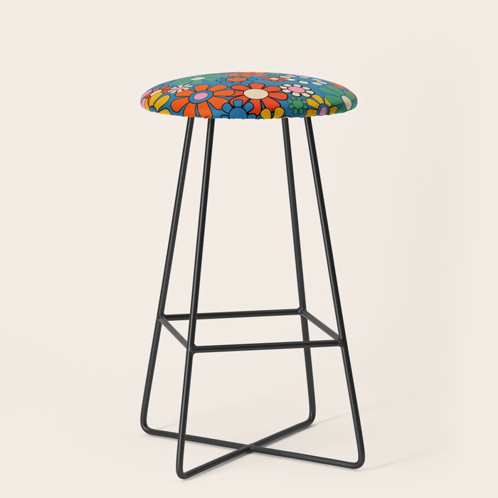 Groovy Floral Retro Garden Bold and Colorful 60s 70s Flower Pattern with Blue Stool Gallery Image 1
