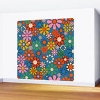 Groovy Floral Retro Garden Bold and Colorful 60s 70s Flower Pattern with Blue Wall Mural Gallery Image 2