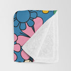 Groovy Floral Retro Garden Bold and Colorful 60s 70s Flower Pattern with Blue Throw Blanket Gallery Image 3