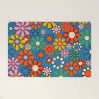 Groovy Floral Retro Garden Bold and Colorful 60s 70s Flower Pattern with Blue Welcome Mat Gallery Image 1