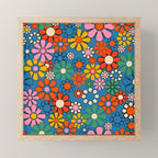 Groovy Floral Retro Garden Bold and Colorful 60s 70s Flower Pattern with Blue Mini Art Print Gallery Image 1
