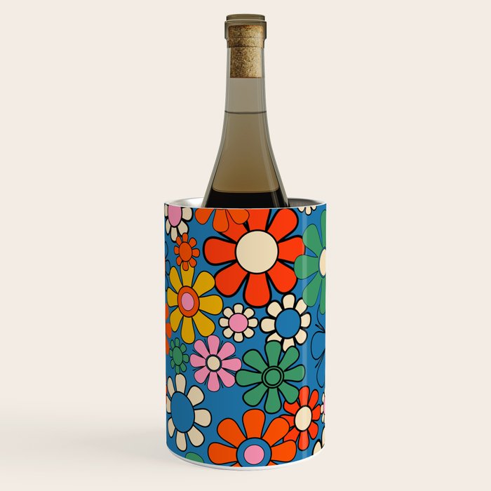 Groovy Floral Retro Garden Bold and Colorful 60s 70s Flower Pattern with Blue Wine Chiller Gallery Image 3