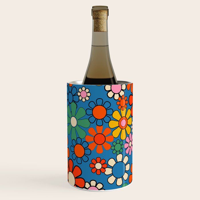Groovy Floral Retro Garden Bold and Colorful 60s 70s Flower Pattern with Blue Wine Chiller Gallery Image 1