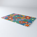 Groovy Floral Retro Garden Bold and Colorful 60s 70s Flower Pattern with Blue Rug Gallery Image 3