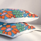 Groovy Floral Retro Garden Bold and Colorful 60s 70s Flower Pattern with Blue Pillow Sham Gallery Image 3