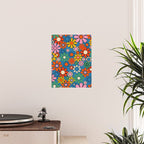 Groovy Floral Retro Garden Bold and Colorful 60s 70s Flower Pattern with Blue Poster Gallery Image 2