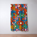 Groovy Floral Retro Garden Bold and Colorful 60s 70s Flower Pattern with Blue Window Curtain Gallery Image 3