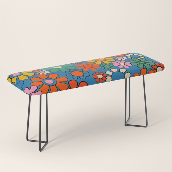 Groovy Floral Retro Garden Bold and Colorful 60s 70s Flower Pattern with Blue Bench Gallery Image 1