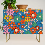 Groovy Floral Retro Garden Bold and Colorful 60s 70s Flower Pattern with Blue Credenza Gallery Image 1