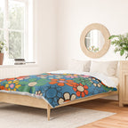 Groovy Floral Retro Garden Bold and Colorful 60s 70s Flower Pattern with Blue Duvet Cover Gallery Image 2