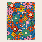Groovy Floral Retro Garden Bold and Colorful 60s 70s Flower Pattern with Blue Poster Gallery Image 4