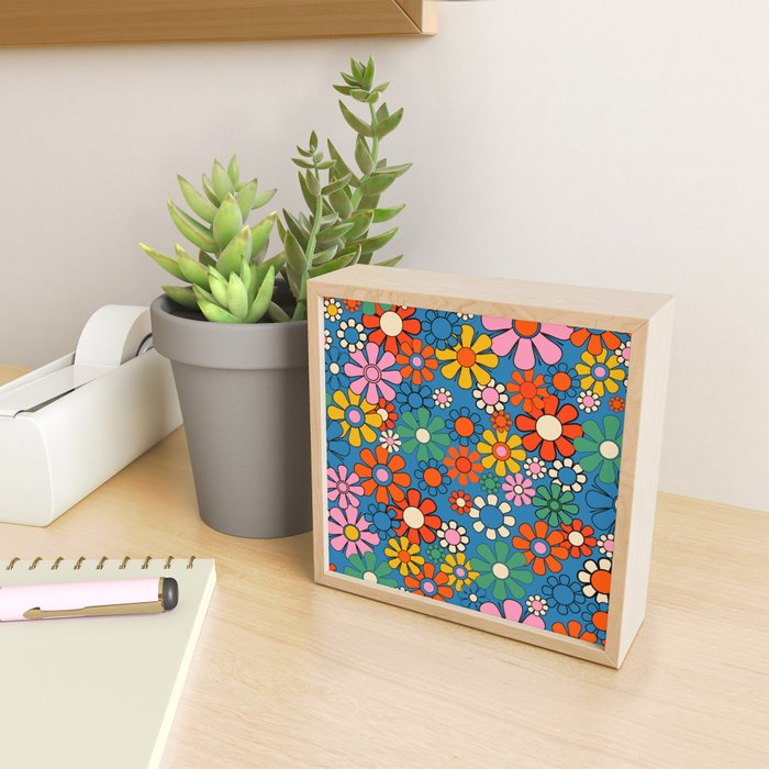 Groovy Floral Retro Garden Bold and Colorful 60s 70s Flower Pattern with Blue Mini Art Print Gallery Image 2