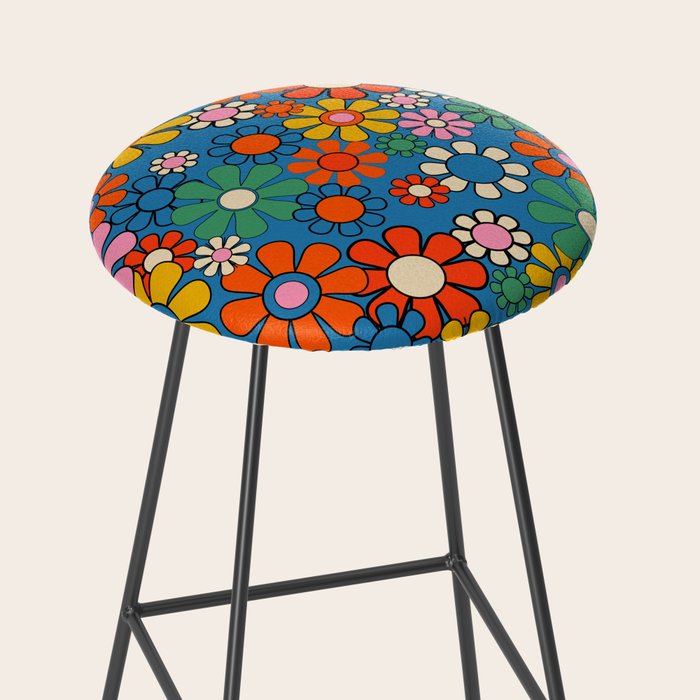 Groovy Floral Retro Garden Bold and Colorful 60s 70s Flower Pattern with Blue Stool Gallery Image 2