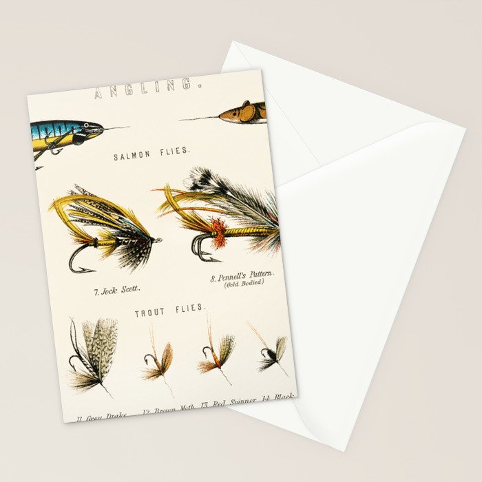 Illustrated Freshwater Fish Angling baits and fishing flies chart Stationery Card Gallery Image 2
