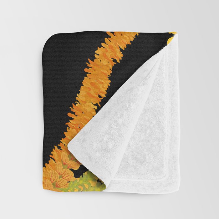 Diagonal Lei Pikake and Orange Lokelani Ti Leaf Puakenikeni Lantern Ilima Throw Blanket Gallery Image 3