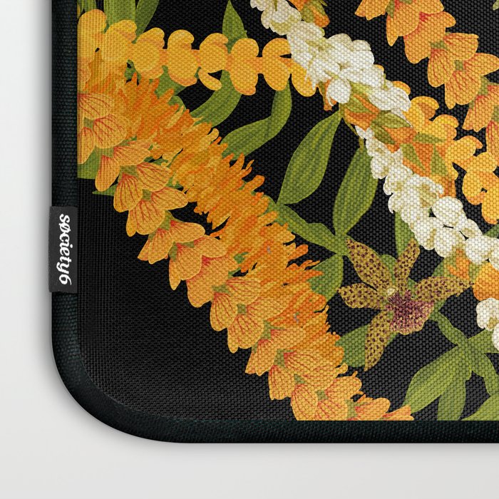 Diagonal Lei Pikake and Orange Lokelani Ti Leaf Puakenikeni Lantern Ilima Laptop Sleeve Gallery Image 3