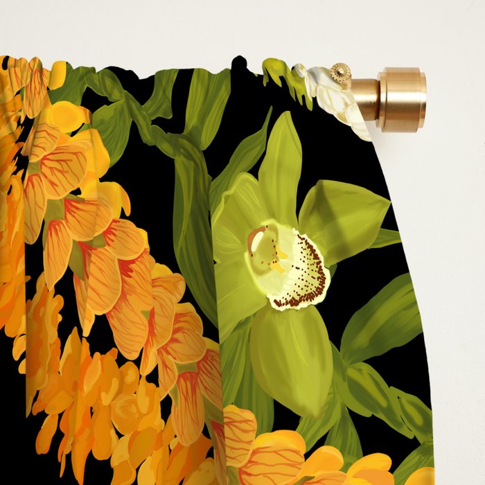 Diagonal Lei Pikake and Orange Lokelani Ti Leaf Puakenikeni Lantern Ilima Window Curtain Gallery Image 2