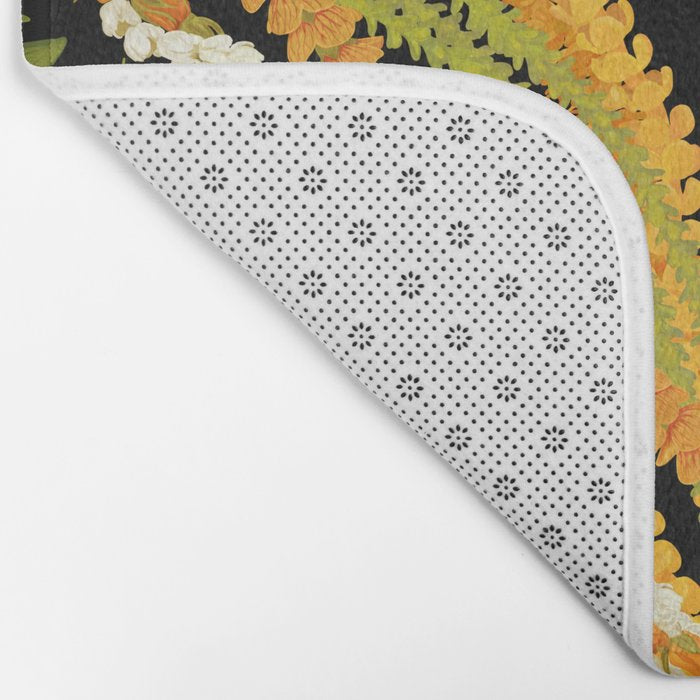 Diagonal Lei Pikake and Orange Lokelani Ti Leaf Puakenikeni Lantern Ilima Bath Mat Gallery Image 2
