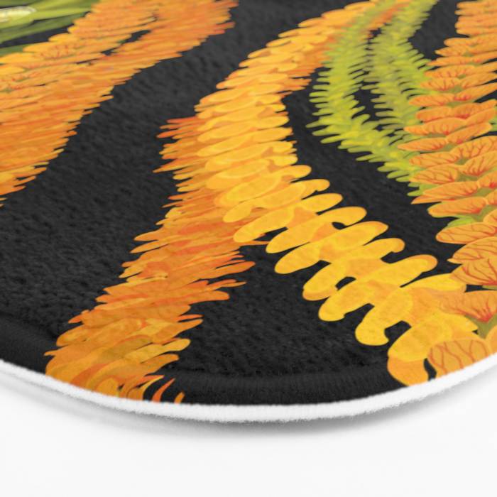 Diagonal Lei Pikake and Orange Lokelani Ti Leaf Puakenikeni Lantern Ilima Bath Mat Gallery Image 3