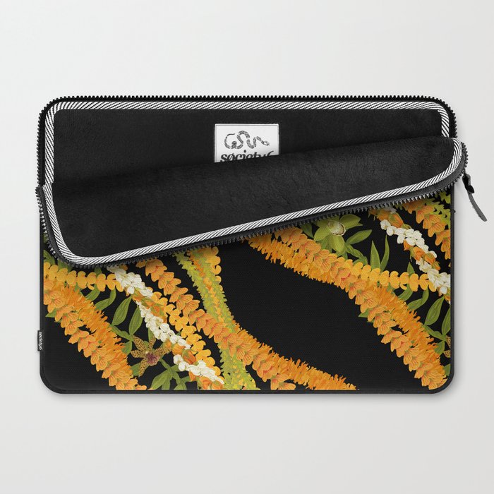 Diagonal Lei Pikake and Orange Lokelani Ti Leaf Puakenikeni Lantern Ilima Laptop Sleeve Gallery Image 2