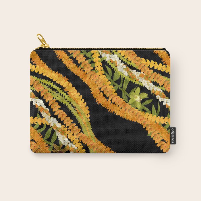 Diagonal Lei Pikake and Orange Lokelani Ti Leaf Puakenikeni Lantern Ilima Carry All Pouch Gallery Image 1