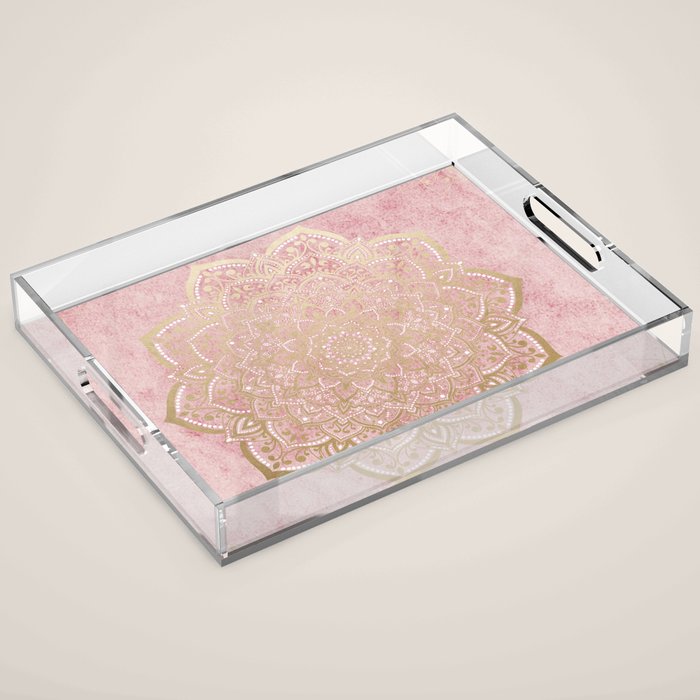 MOON DANCE MANDALA IN GOLD AND PINK Acrylic Tray Gallery Image 1