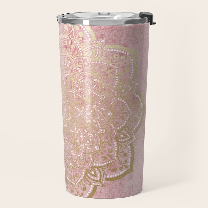 MOON DANCE MANDALA IN GOLD AND PINK Travel Mug Gallery Image 2