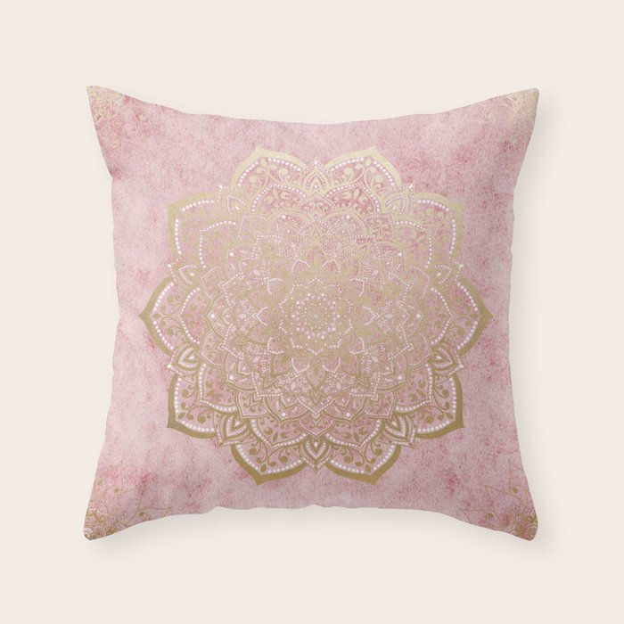 MOON DANCE MANDALA IN GOLD AND PINK Throw Pillow Gallery Image 6