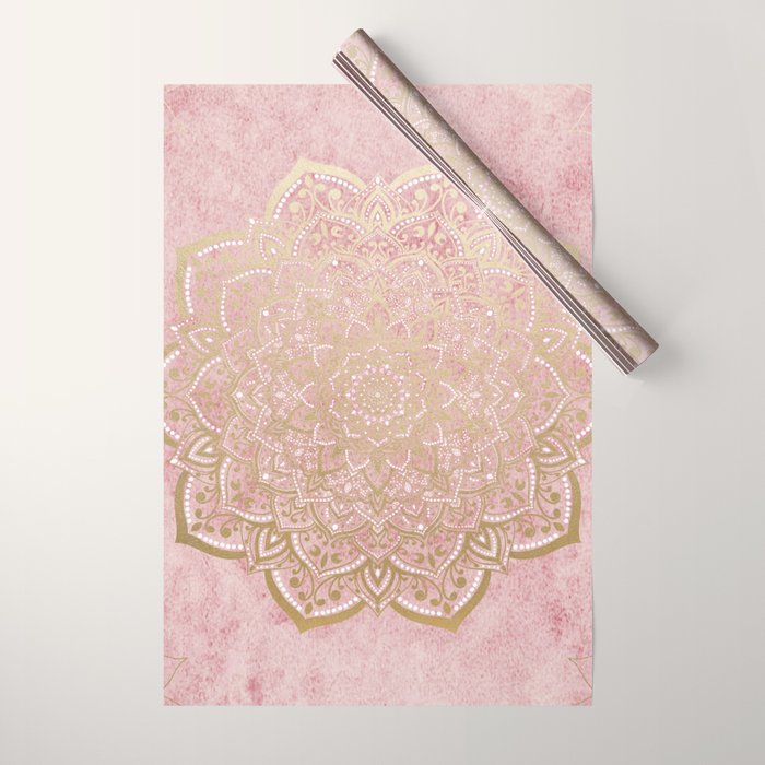 MOON DANCE MANDALA IN GOLD AND PINK Wrapping Paper Gallery Image 1