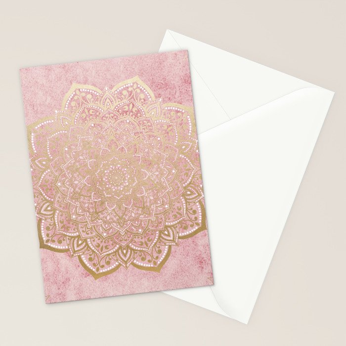 MOON DANCE MANDALA IN GOLD AND PINK Stationery Card Gallery Image 2