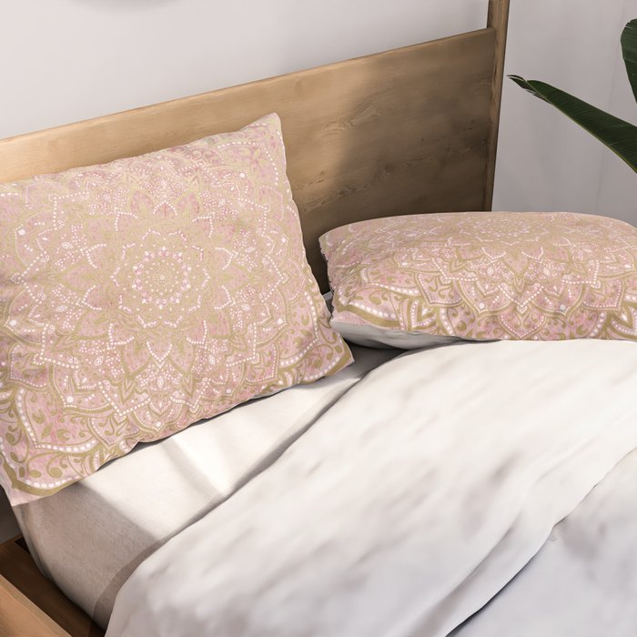 MOON DANCE MANDALA IN GOLD AND PINK Pillow Sham Gallery Image 2