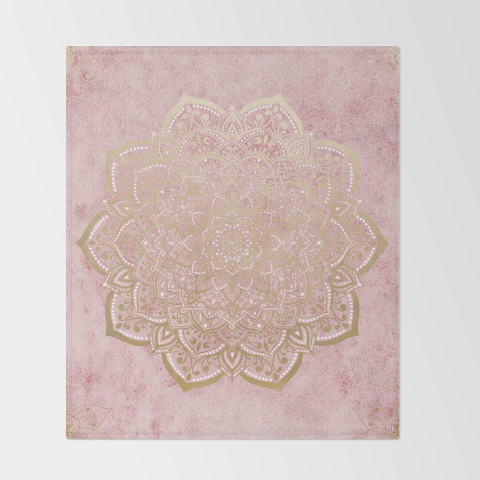 MOON DANCE MANDALA IN GOLD AND PINK Throw Blanket Gallery Image 2