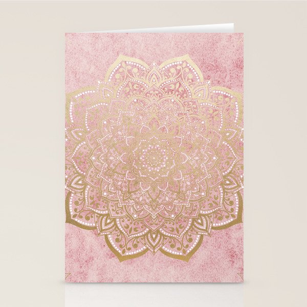 MOON DANCE MANDALA IN GOLD AND PINK Stationery Card Gallery Image 1
