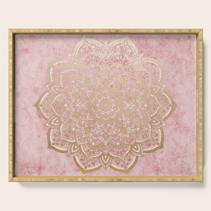 MOON DANCE MANDALA IN GOLD AND PINK Serving Tray Gallery Image 1