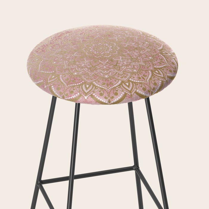 MOON DANCE MANDALA IN GOLD AND PINK Stool Gallery Image 2