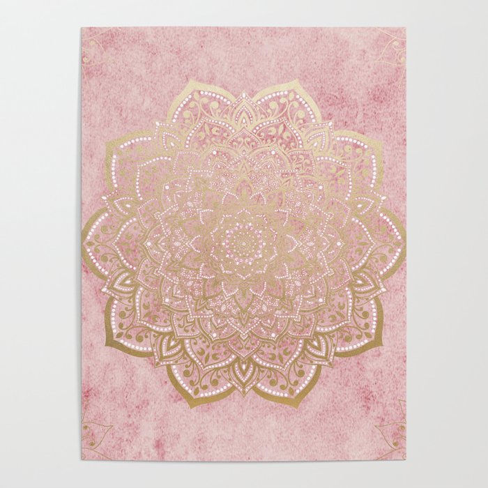 MOON DANCE MANDALA IN GOLD AND PINK Poster Gallery Image 4
