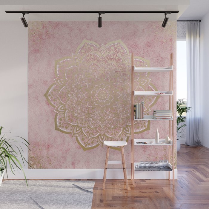 MOON DANCE MANDALA IN GOLD AND PINK Wall Mural